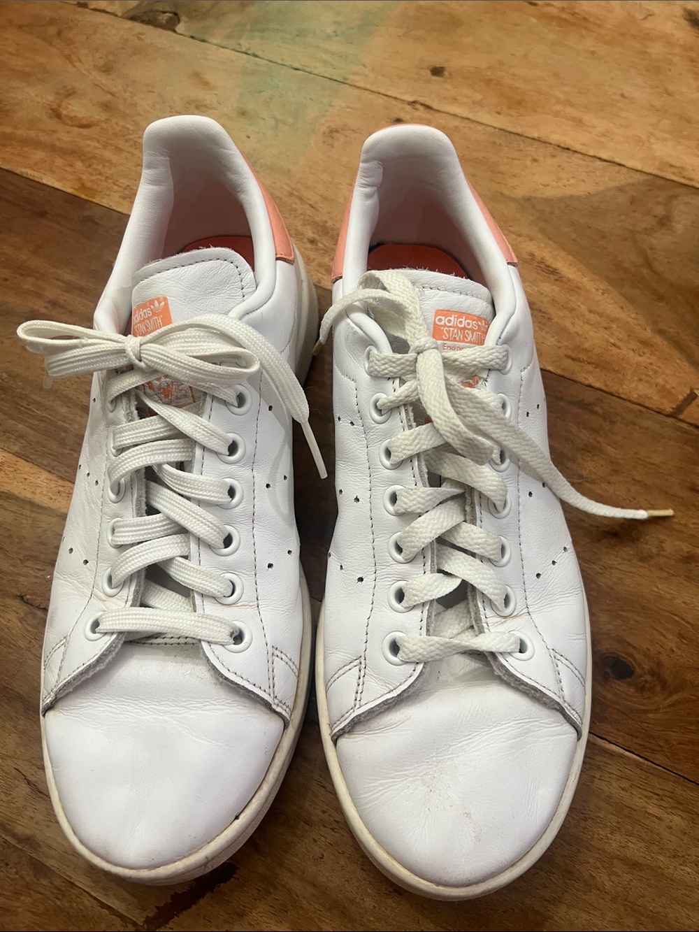 adidas Stan Smith White Leather Sneakers with Pink Accent